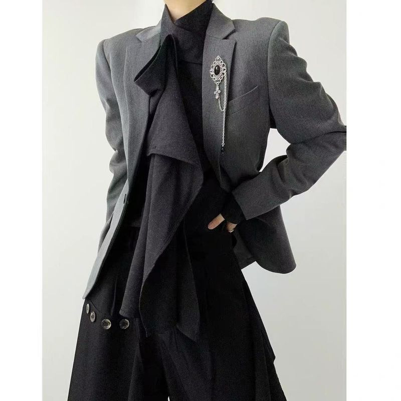 [Dia raja] Setelan Gaya Yohji Yamamoto Kelas Atas Retro Blazer Desain Uniseks Pria dan Wanita Slim