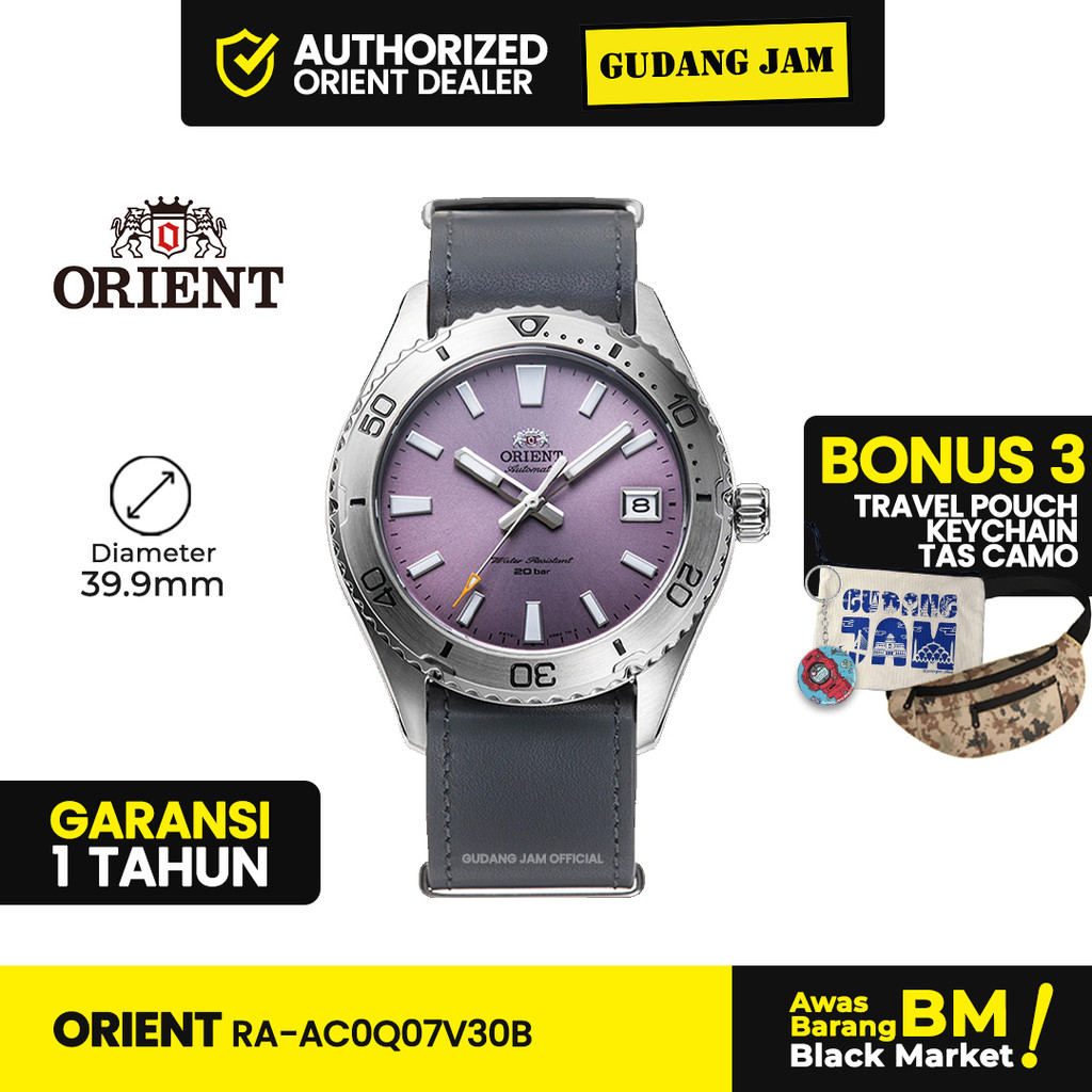 Orient Jam Tangan Pria RA-AC0Q07V30B Mako Automatic Mechanical Display Date Kulit