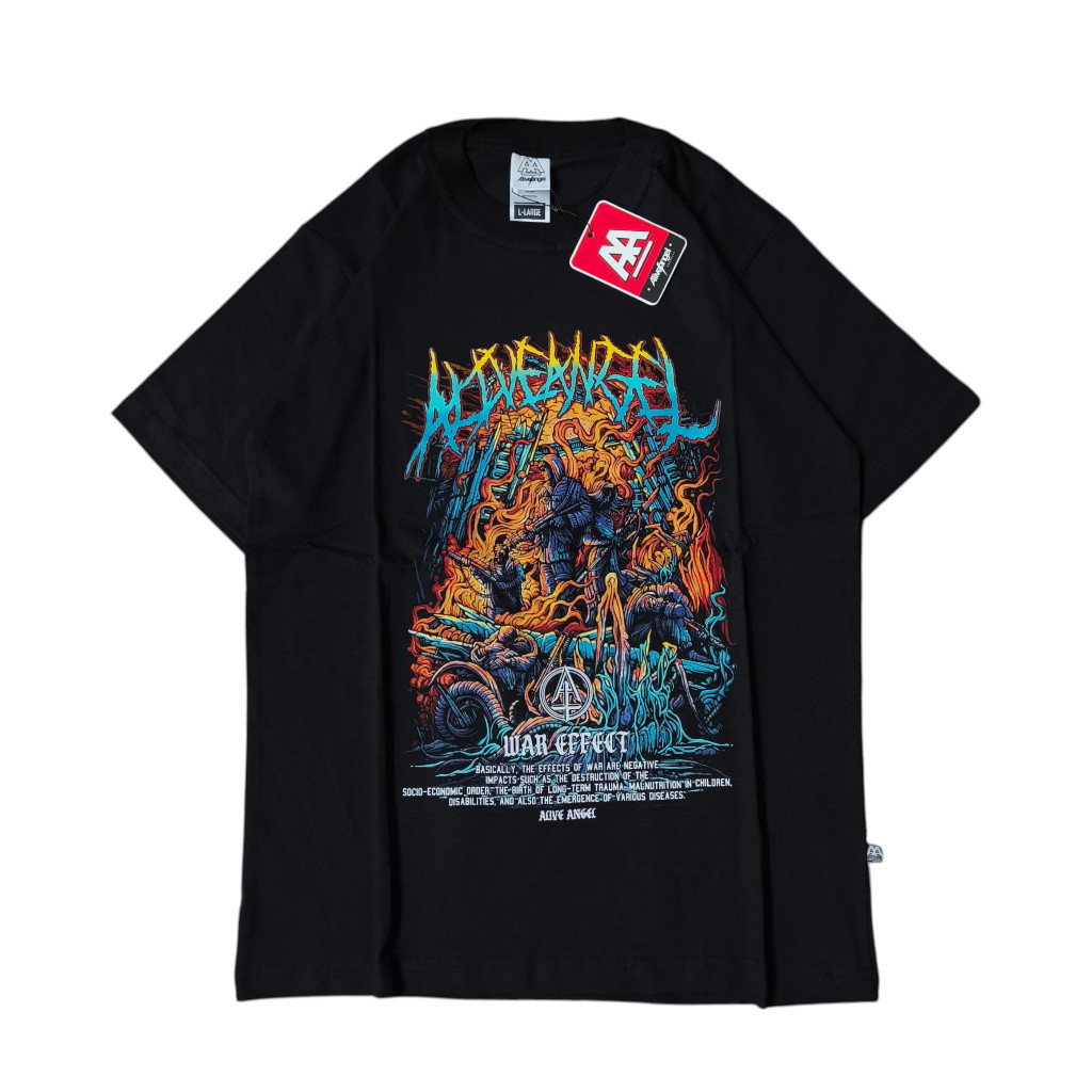 KAOS WAR EFFECT / KAOS DISTRO HITAM BEST QUALITY COTTON COMBED 30S PREMIUM ALIVE ANGEL ORIGINAL BRAN