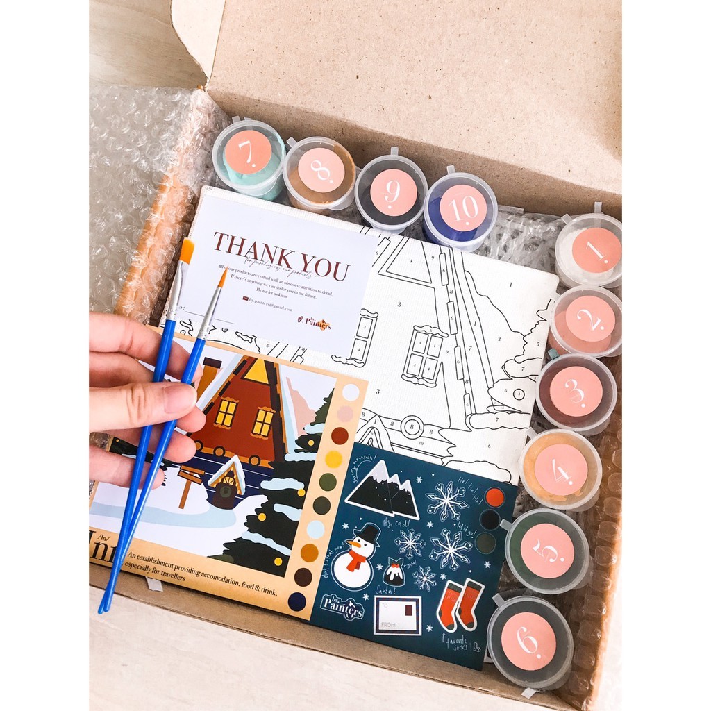 TERLARIS Paint By Number Inn | ByPainters | Painting Set | 20x20cm Kanvas & 10 Akrilik | Kit Melukis