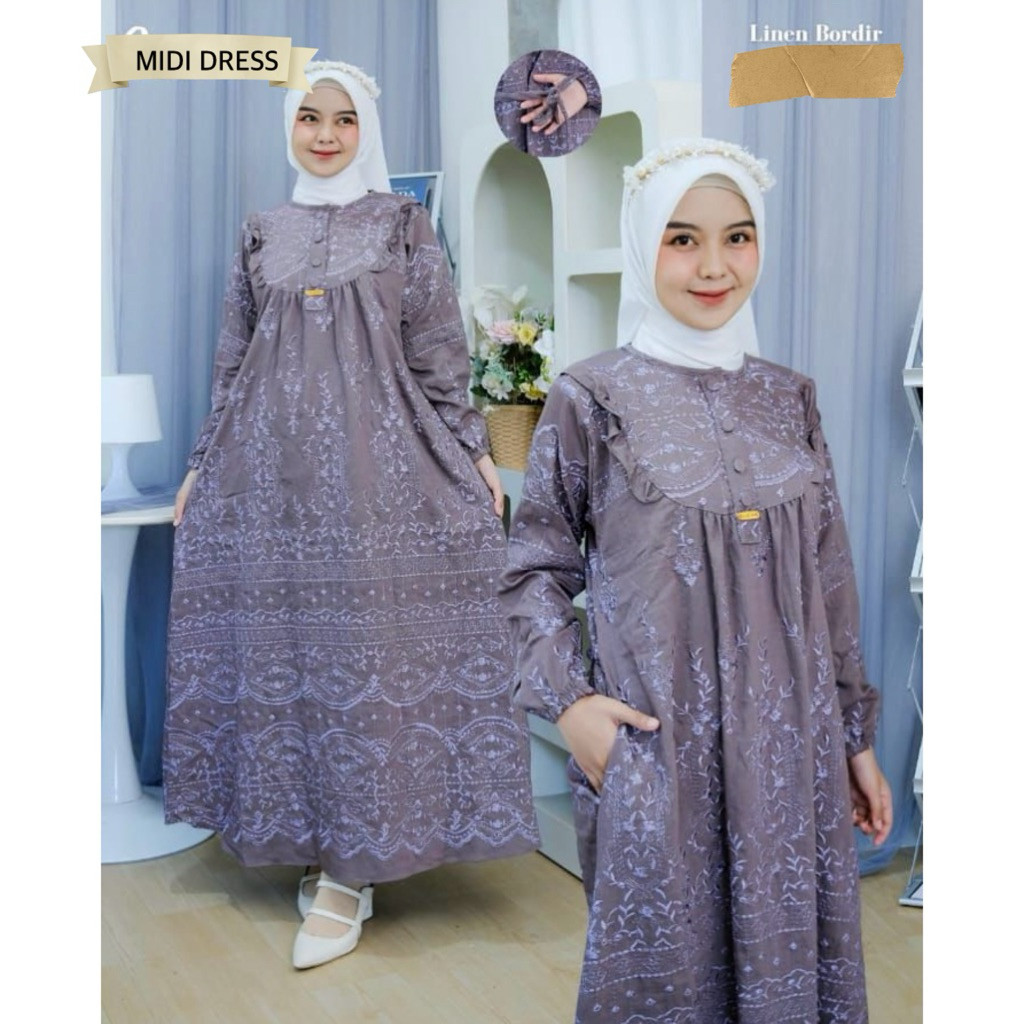 GANGSASHOP  MIDI DRESS BORDIR / MIDI BUSUI / MIDI KATUN CRESPO BORDIR