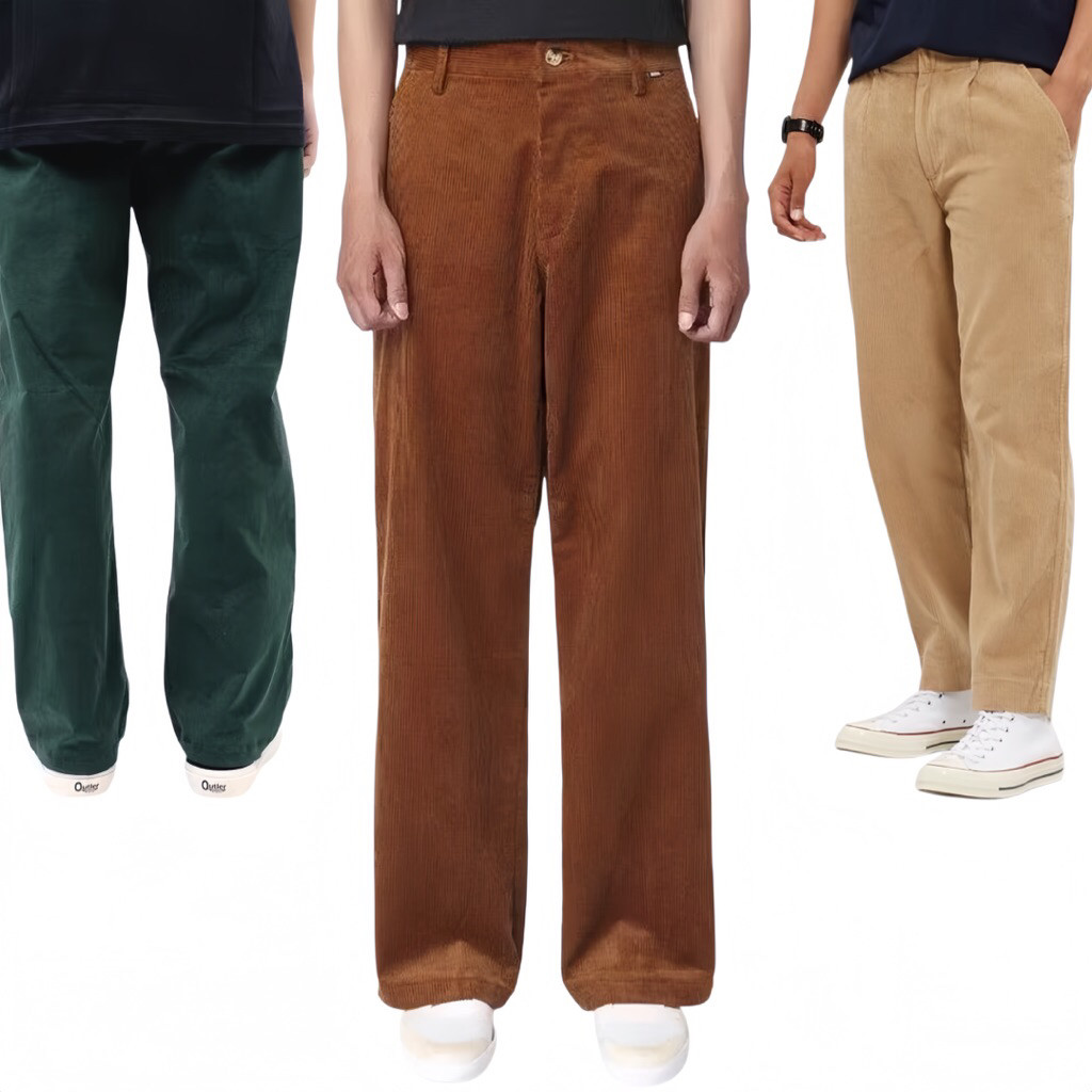 Zielstoree.id Celana corduroy pria celana corduroy longgar longgar kulot celana vintage pria fashion