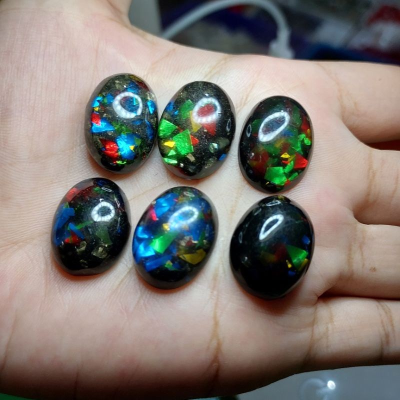 Batu akik kalimaya opal kalimaya hitam jarong sintetic manmade elegan