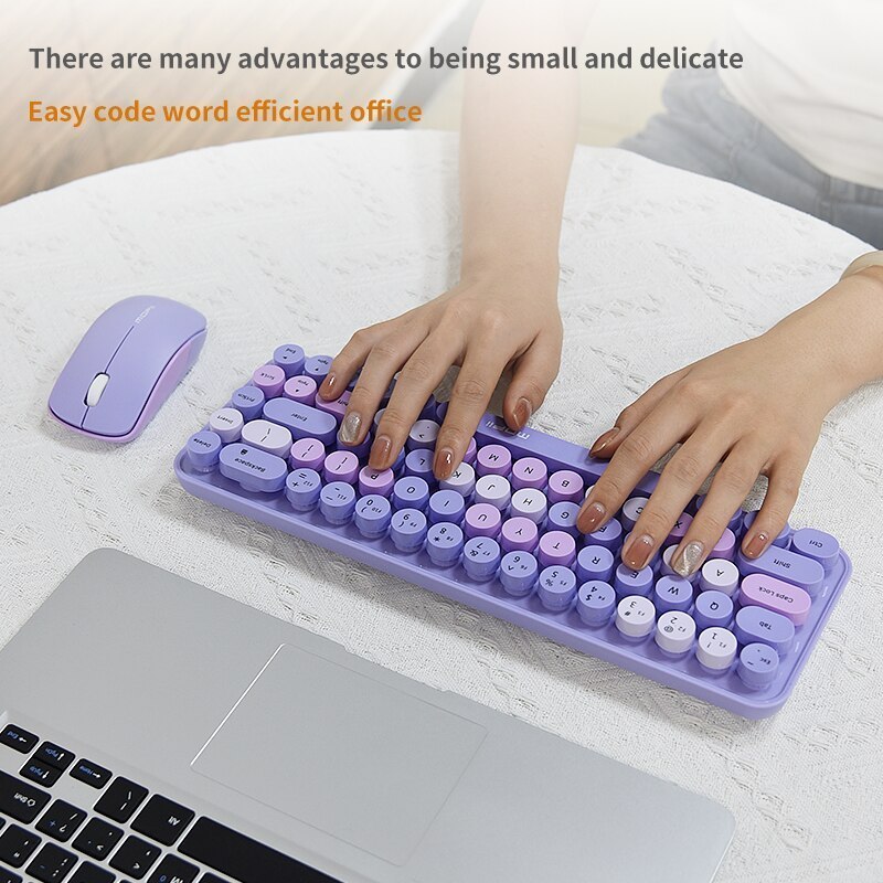 MOFII Wireless Keyboard and Mouse, Cute Colorful 68 Round Keycap Compact Keyboard for Computer, Comp