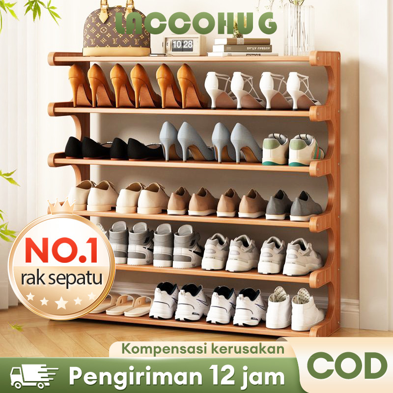 Furniture Sukabumi | Laccohug Rak Sepatu Penyimpanan Melengkung Multi-lapis Rak Sepatu Kayu Sederhan