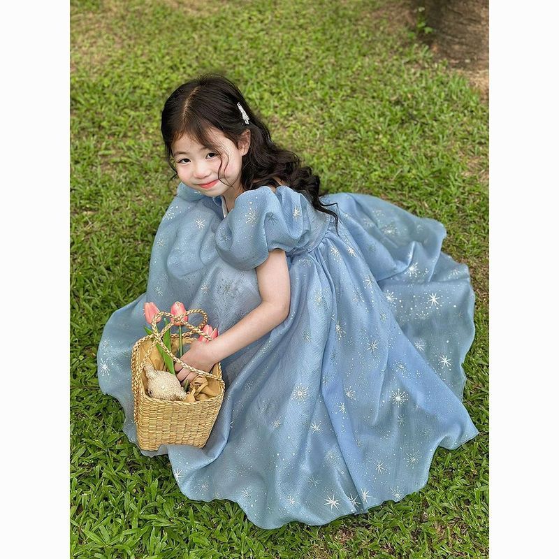 [Hutan Dongeng] Gaun putri biru muda kelas atas temperamen ceruk baru gadis gaya Perancis gaun ulan