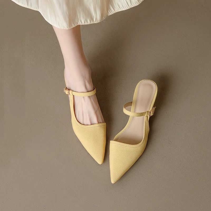 [COD] Sandal Selop Setengah Tali Ukuran Kecil untuk Wanita Sepatu Hak Pendek Ujung Lancip