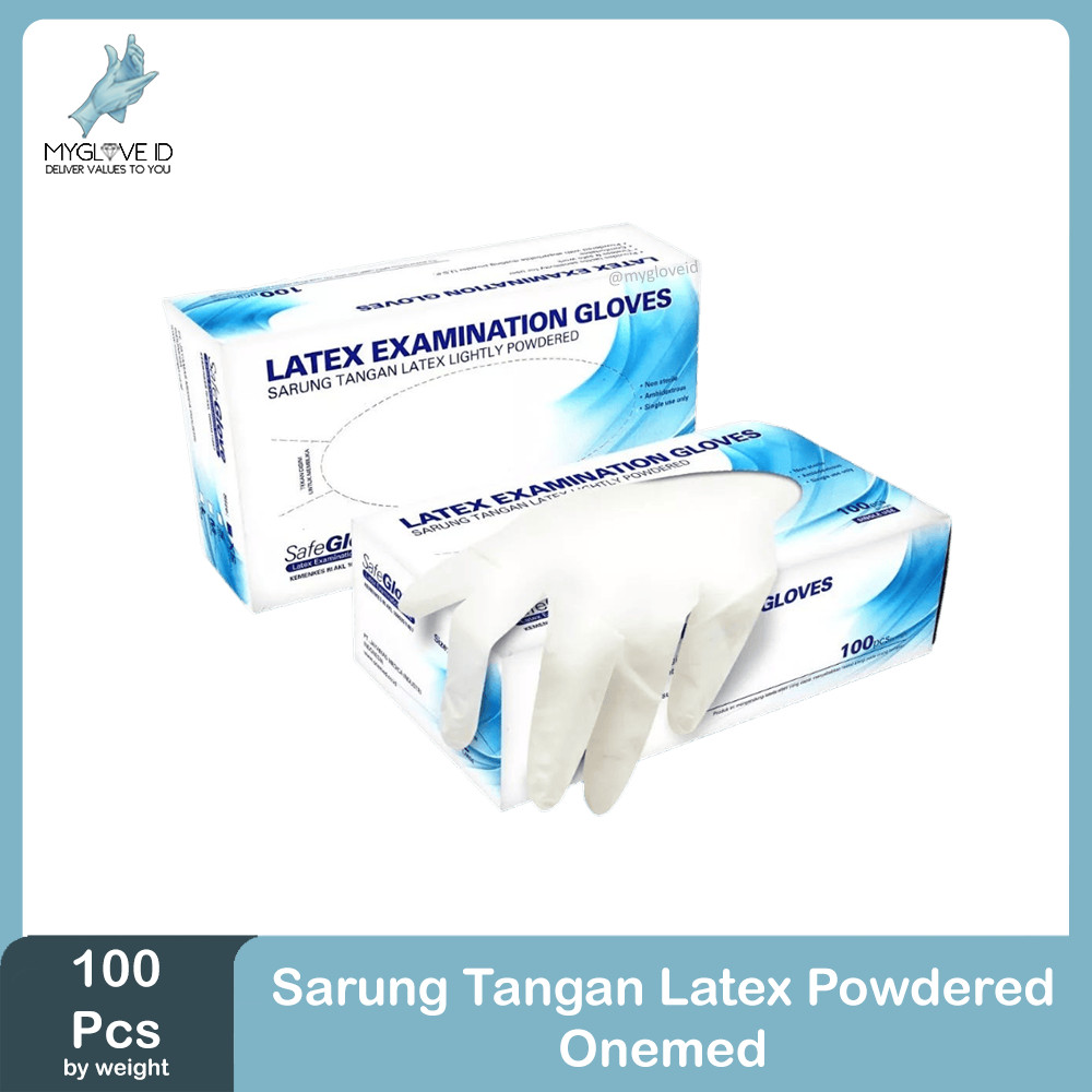 Sarung Tangan Karet Medis Handscoon Latex Powder 100 pcs Safeglove Onemed