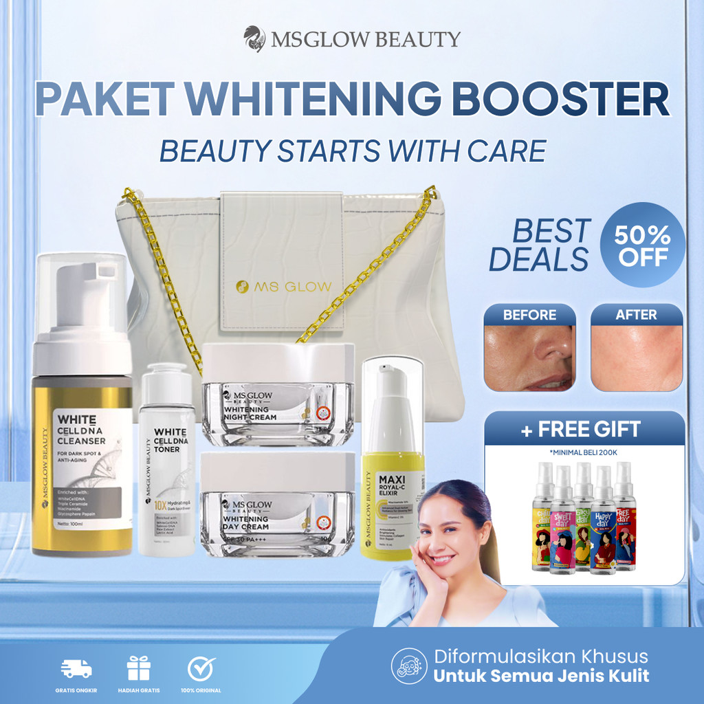Paket Skincare MS Glow Whitening Ms Glow Beauty Paket Whitening Booster Skincare Wajah Kusam Mencera