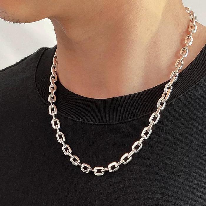 Kalung Pria Rantai Titanium Silver Terlaris Kekinian - silver, 45 cm