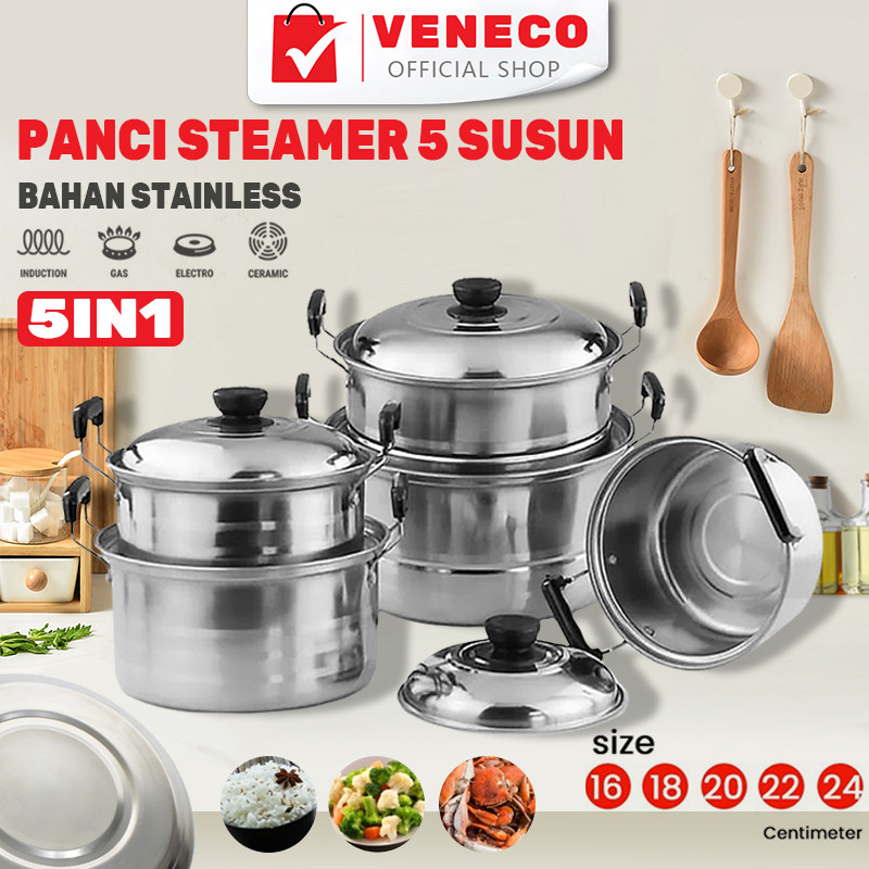 Stainless Panci set 5 susun tutup stenlis / Panci +  Set 5 Susun Stainless Bahan Tebal PREMIUM