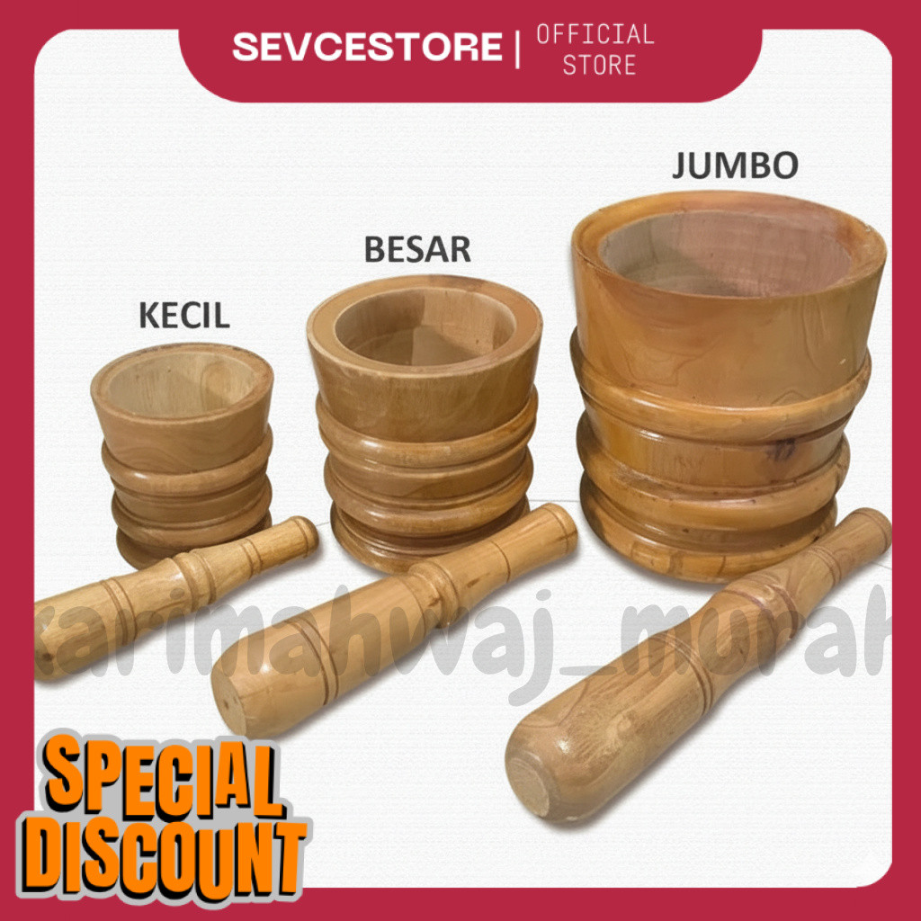 LUMPANG KAYU MAHONI 1 SET SIAP PAKAI ADA 3 UKURAN MODEL UKIR + ALU | ALAT GEPREK AYAM KREMES MURAH L