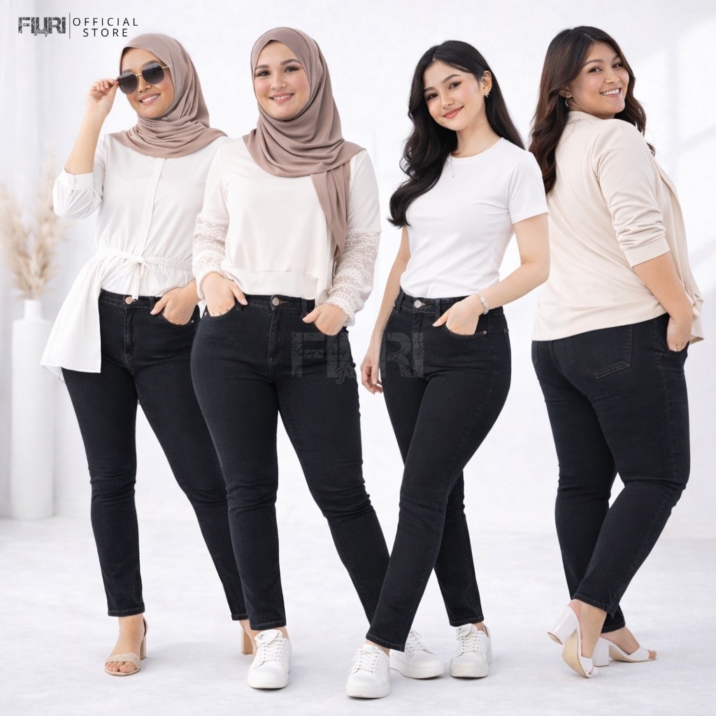 Fiuri Official - Celana Panjang Jeans Wanita Model Pensil - Denim Cewek Stretch Elastis Skinny - Bah