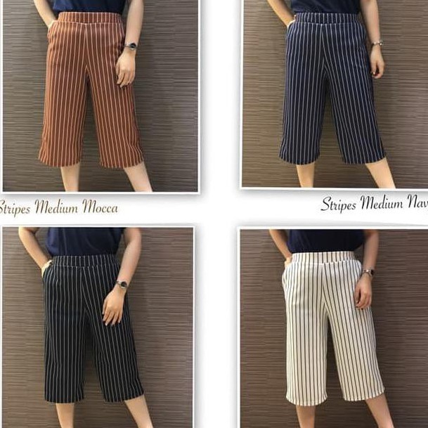 SALE  CELANA KULOT PENDEK - kulot salur motif garis wanita