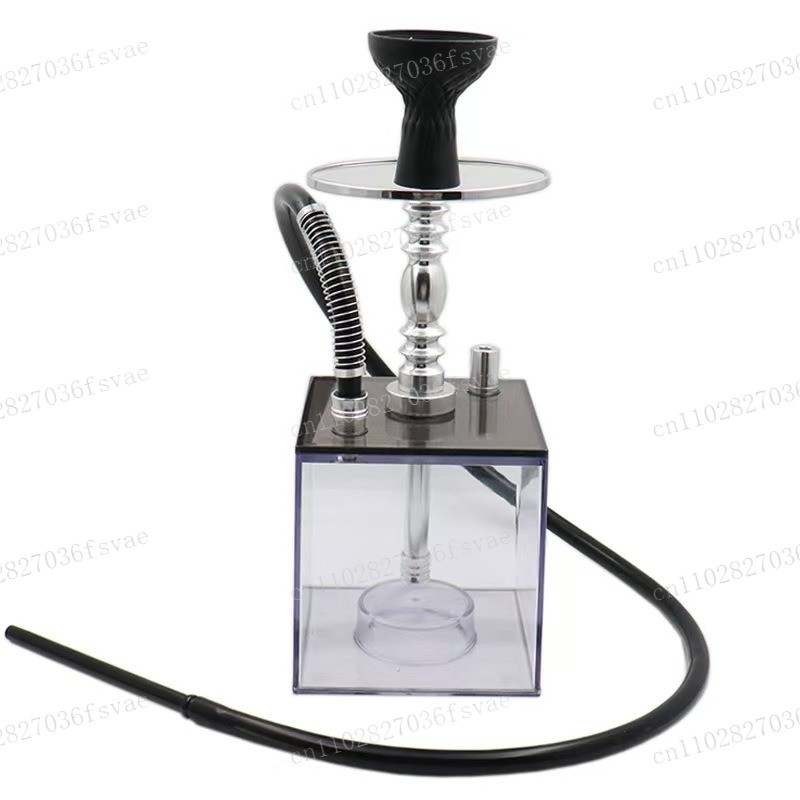 Cube Acrylic Hookah Set 2 Hose LED Light Silicone Bowl