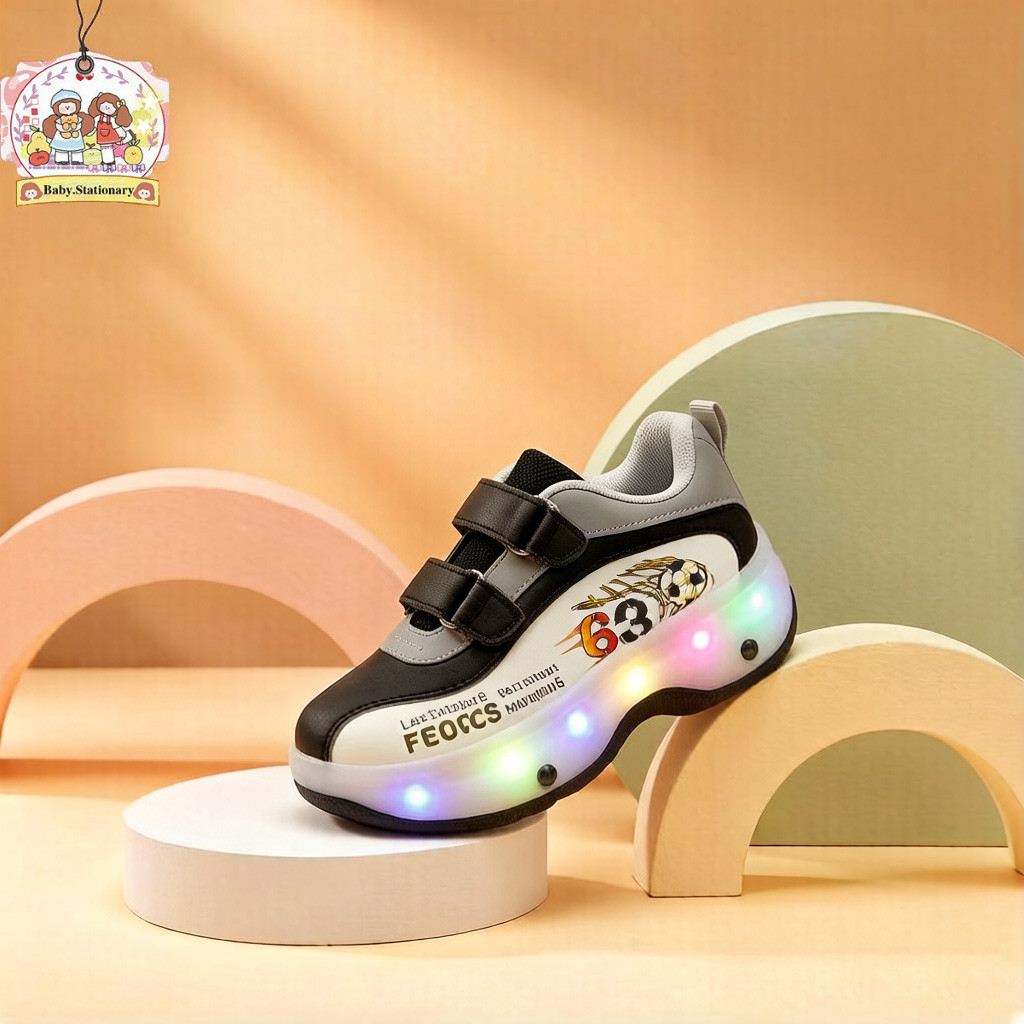 Sepatu roda anak perempuan roda 4 plus lampu LED menyala, desain khusus untuk anak usia 3 tahun