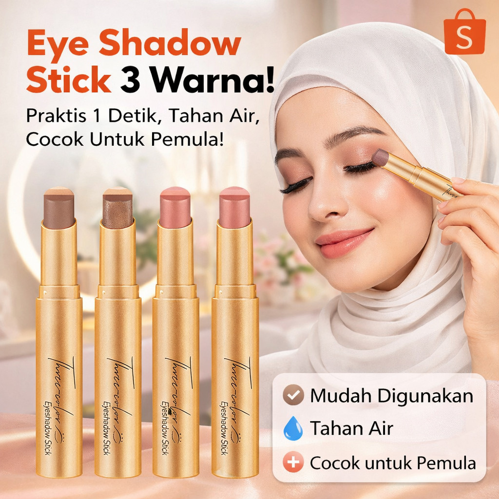 [Praktis 1 Detik, Tahan Air]ASLI Stik Eyeshadow Tiga Warna Dengan Glitter Gradien/Stik Eyeshadow Ema