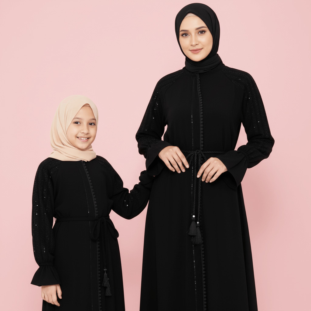 Abaya Couple Ibu Anak Kids Remaja Putih Premium Hitam Gamis Mewah Terbaru Muslim 2026 Lebaran Mom