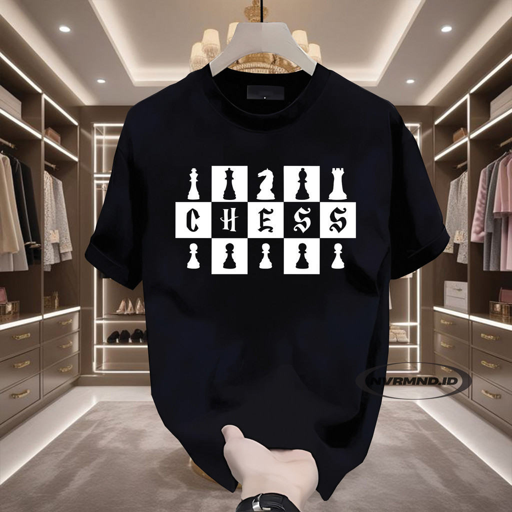 Baju Kaos Graphic Chess Vintage Material Katun Combed Tebal Adem Untuk Outfit Casual Cowok Cewek Ker