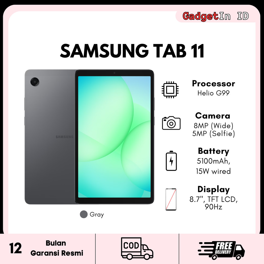 Samsung Tab 11 WIFI/LTE 4GB/64GB - 5100mAh - Garansi Resmi