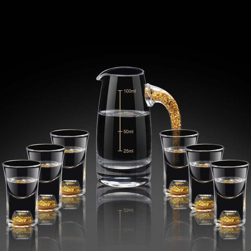 7pcs set household transparent gold foil white wine glass dispenser high-grade Chinese wine set Phno