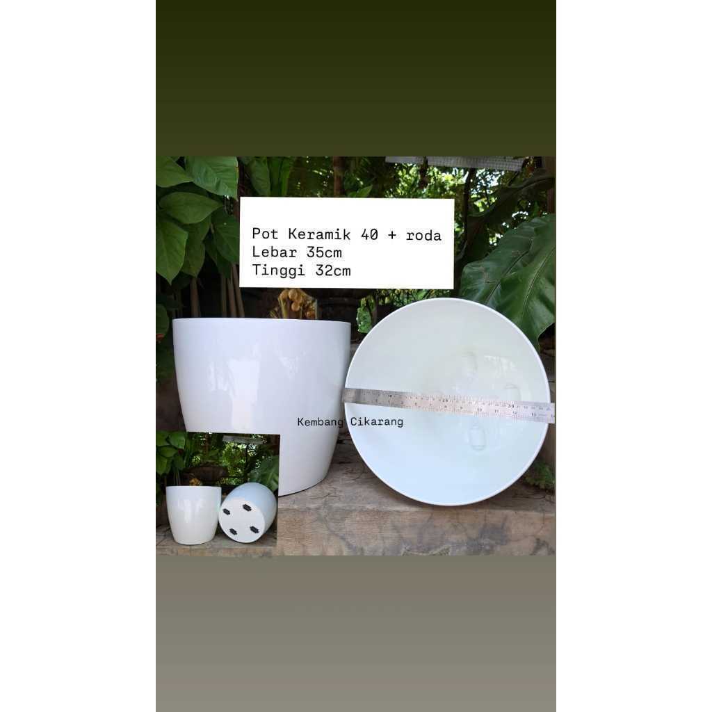 1pc POT PLASTIK MODEL KERAMIK 40 35cm / POT RODA 40 35cm : pot bunga tinggi besar cantik tebal mirip