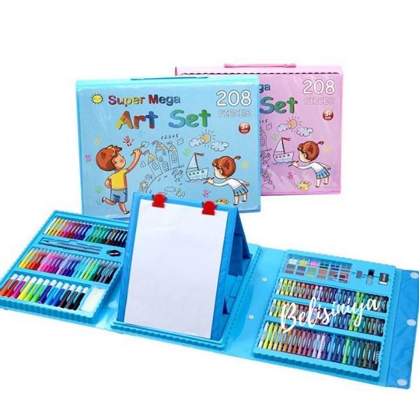Promo ART SET 208 PENSIL WARNA Crayon Set 208Pcs - Crayon Mewarnai - PENSIL - BIRU 208