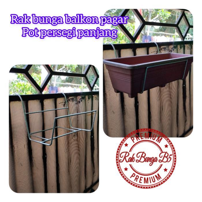 rak bunga pagar balkon / rak pot panjang / rak pot pagar - silver