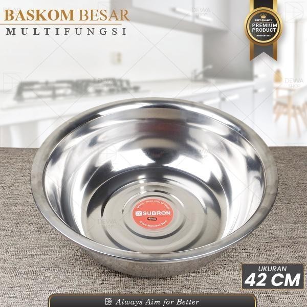 Baskom Besar Wadah Makanan Sayuran Buah Multifungsi 42CM Stainless Steel