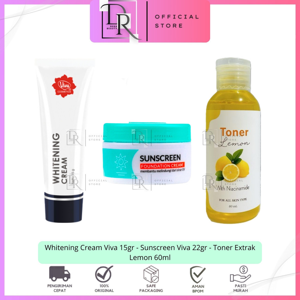 Paket Viva 3in1 Whitening Cream Mencerahkan Glowing Flek Hitam Perawatan Wajah Toner Original