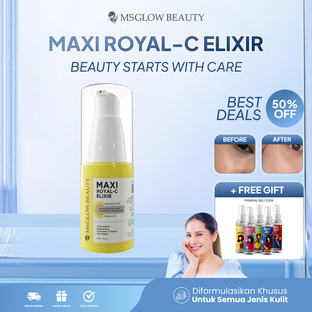 MS Glow Maxi Royal C Elixir Serum Vitamin C dan Niacinamide Untuk Wajah Kusam dan Flek Noda Hitam