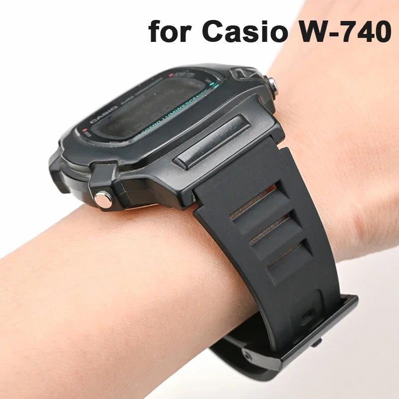 Strap for Casio W-740 Series Student Replacement Black Resin Rubber Waterproof Wat Band Men Women Br