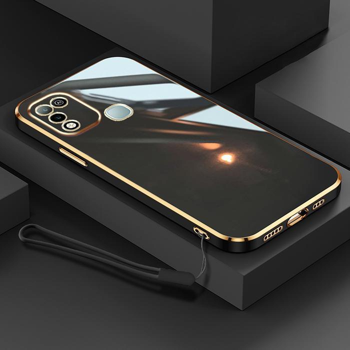 =Terlaris Aksesoris= Softcase For Infinix Smart 5 Case Luxury Plating  Casing - Black+Tali   , INF S