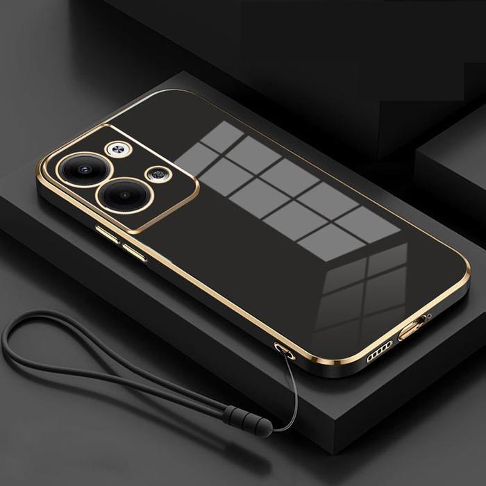 =Terlaris Aksesoris= Softcase For Infinix Note 30 4G Case Luxury Plating  Casing - Black+Tali   , IN