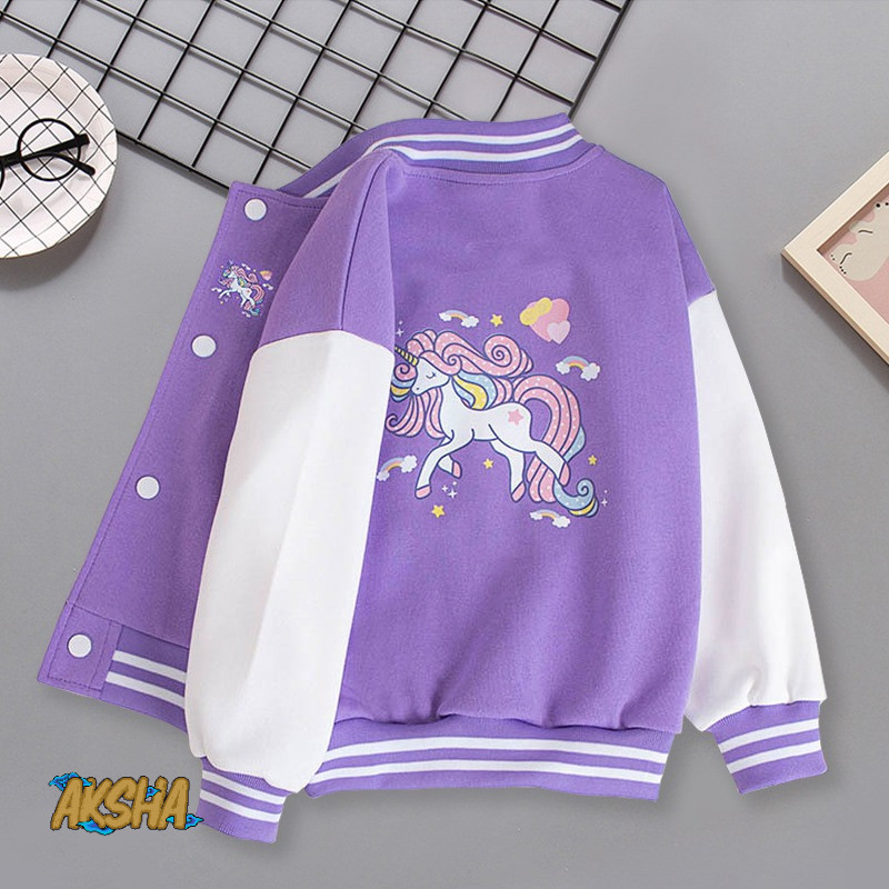 Jaket Varsity Cute Unicorn For Kids Usia 1 - 18 Tahun Bahan Fleece Premium Lembut Tebal Adem Dan Nya