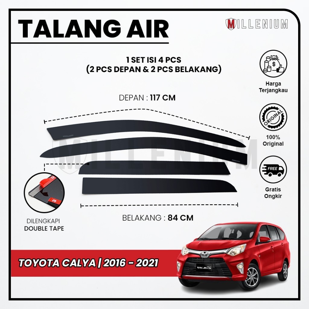 (mesin turbo) Talang Air Pintu Mobil Toyota Calya 2016 – 2021 Model Flat Rata 4 Pintu