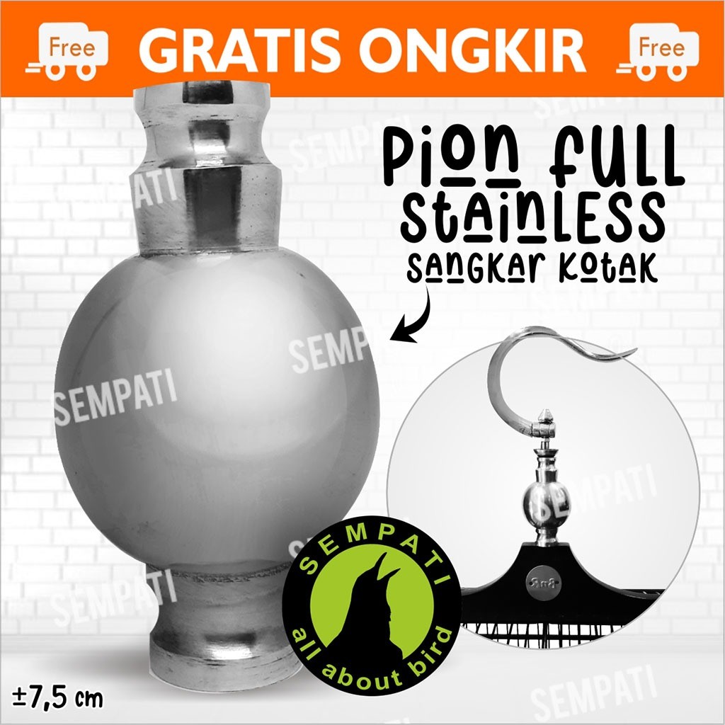 SEMPATI PION SANGKAR KANDANG BURUNG KOTAK STAINLESS BULAT MAHKOTA GANTUNGAN BESI LOGAM ALUMUNIUM PKB