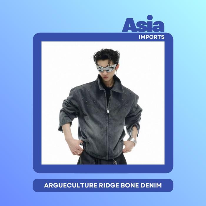 ArguE CulturE Denim Jacket with Skeleton Embroidery Design / Ridge Bone Denim - Blue Jean, M