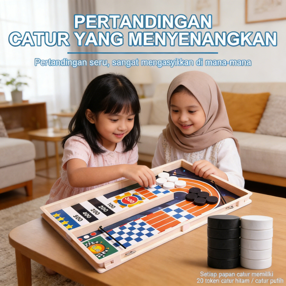 Anak Permainan Kayu Bouncing Ice Hockey Catapult Board Game Catur