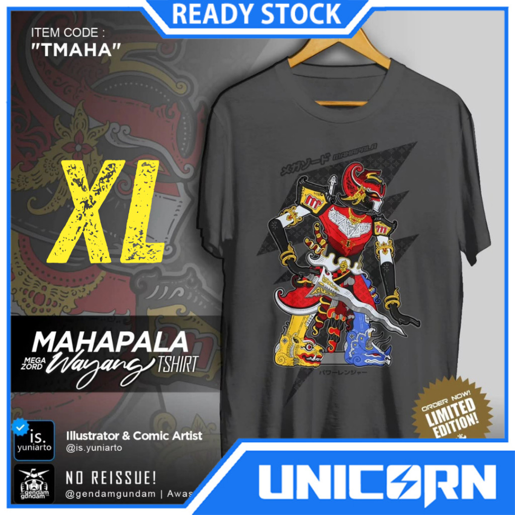 T-Shirt Mahapala Megazord Wayang Gray - Size XL / Kaos Mahapala Megazord Wayang Gray Gendam Gundam -