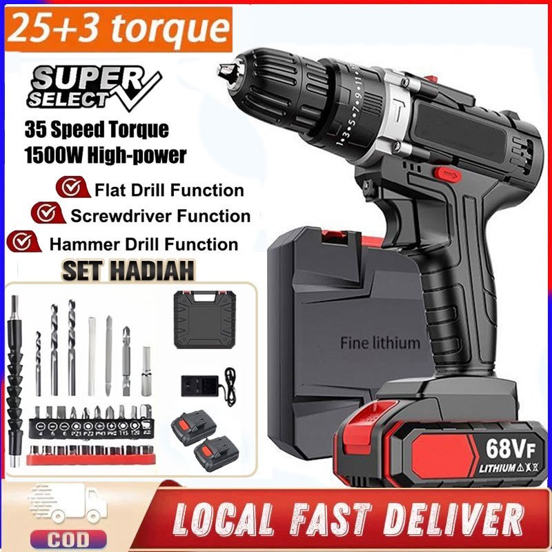 SIXSHOP 298VF Mesin Bor Listrik Impact Drill Bor Impact Baterai Brushless Tangan Dengan Electric Dri