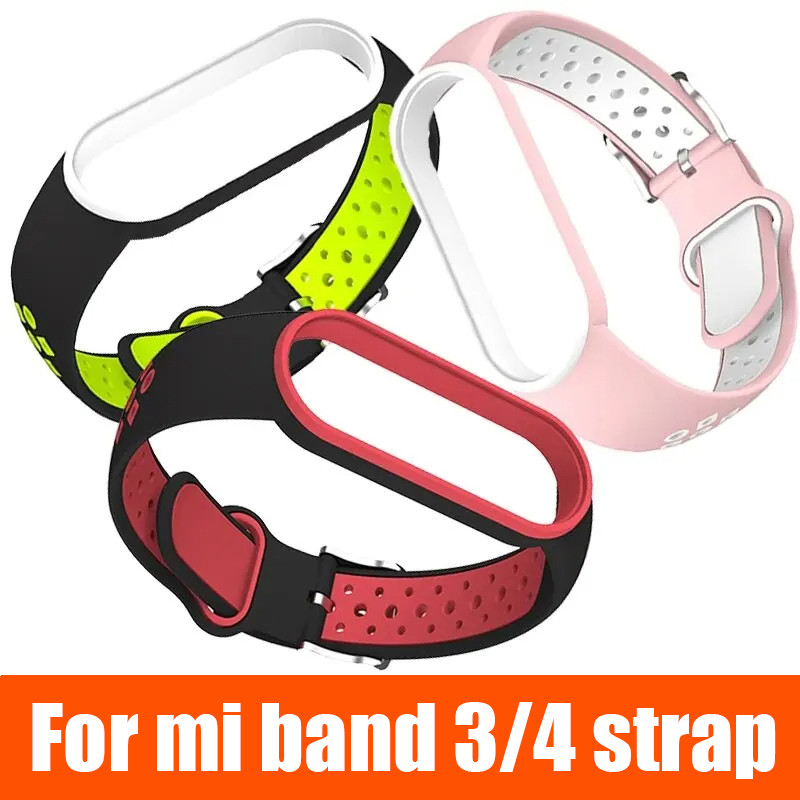 For Xiaomi Mi Band 3/4 Strap mi band 4 Double Color Silicone Wristband Bracelet Replacement For Xiao