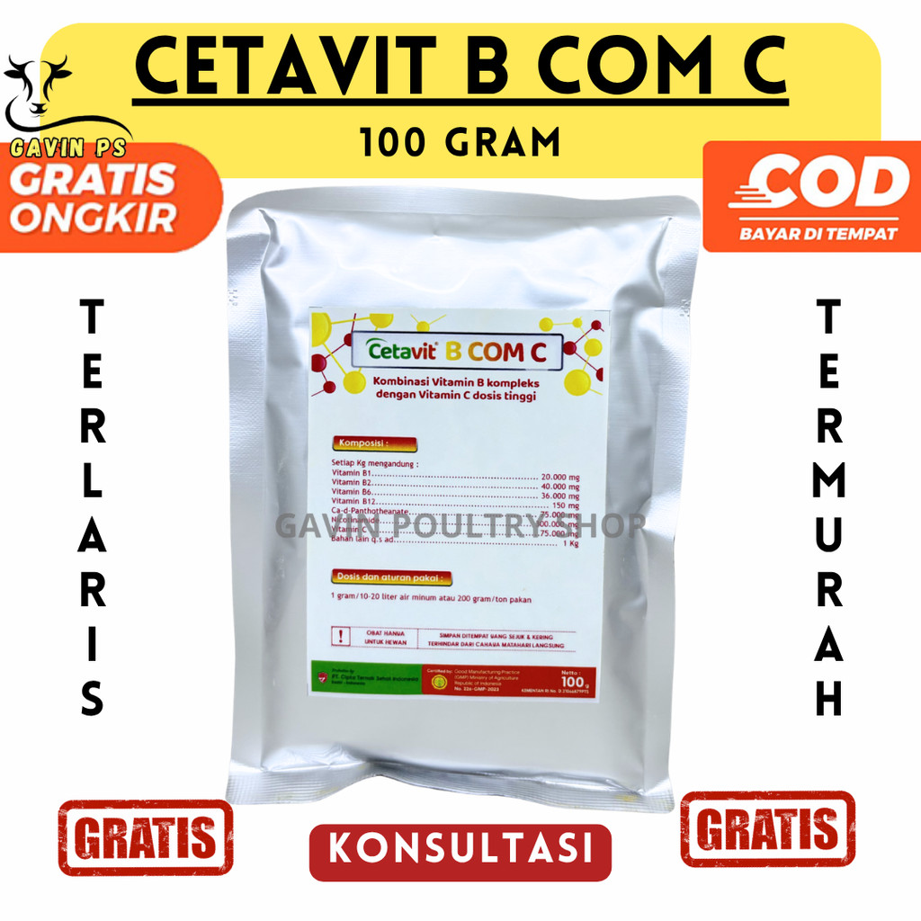 CETAVIT B COM C 100 GRAM - BECOM C Vitamin Hewan Meningkatkan Pertumbuhan & Mencegah Stress Ternak G