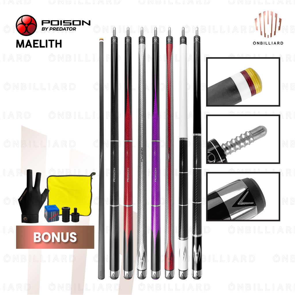 POISON MAELITH Series Carbon by Predator Cue Stick Billiard Carbon Low Deflection Cues Poison Maelit