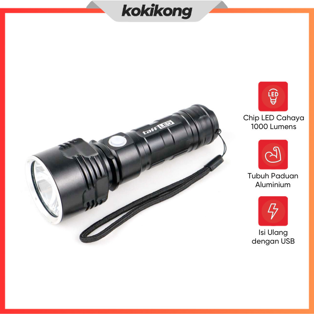 TAFFLED Senter LED USB Rechargeable P70 50W 1000 Lumens - XLM-P70