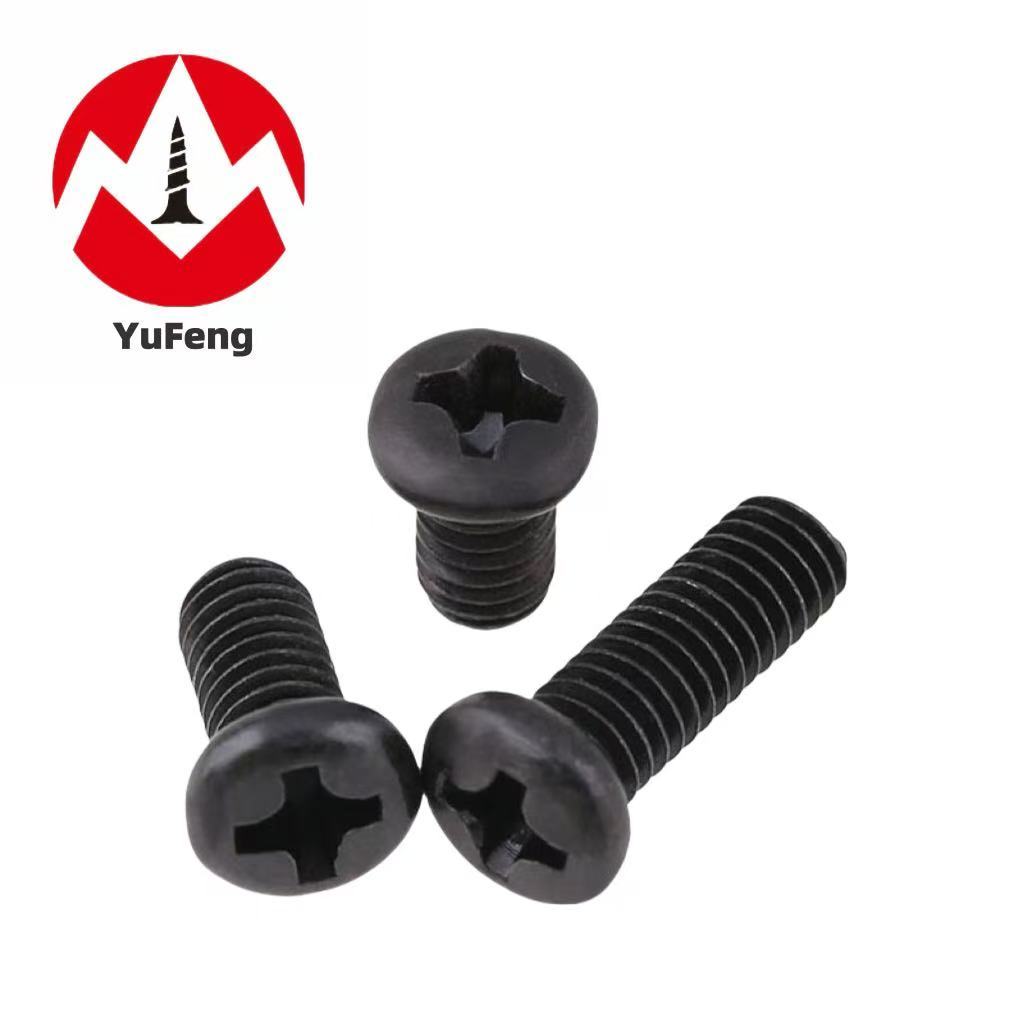 Pasokan langsung dari pabrik untuk sekrup kepala bulat hitam PM1.7-M4, sekrup mesin kepala Phillips,