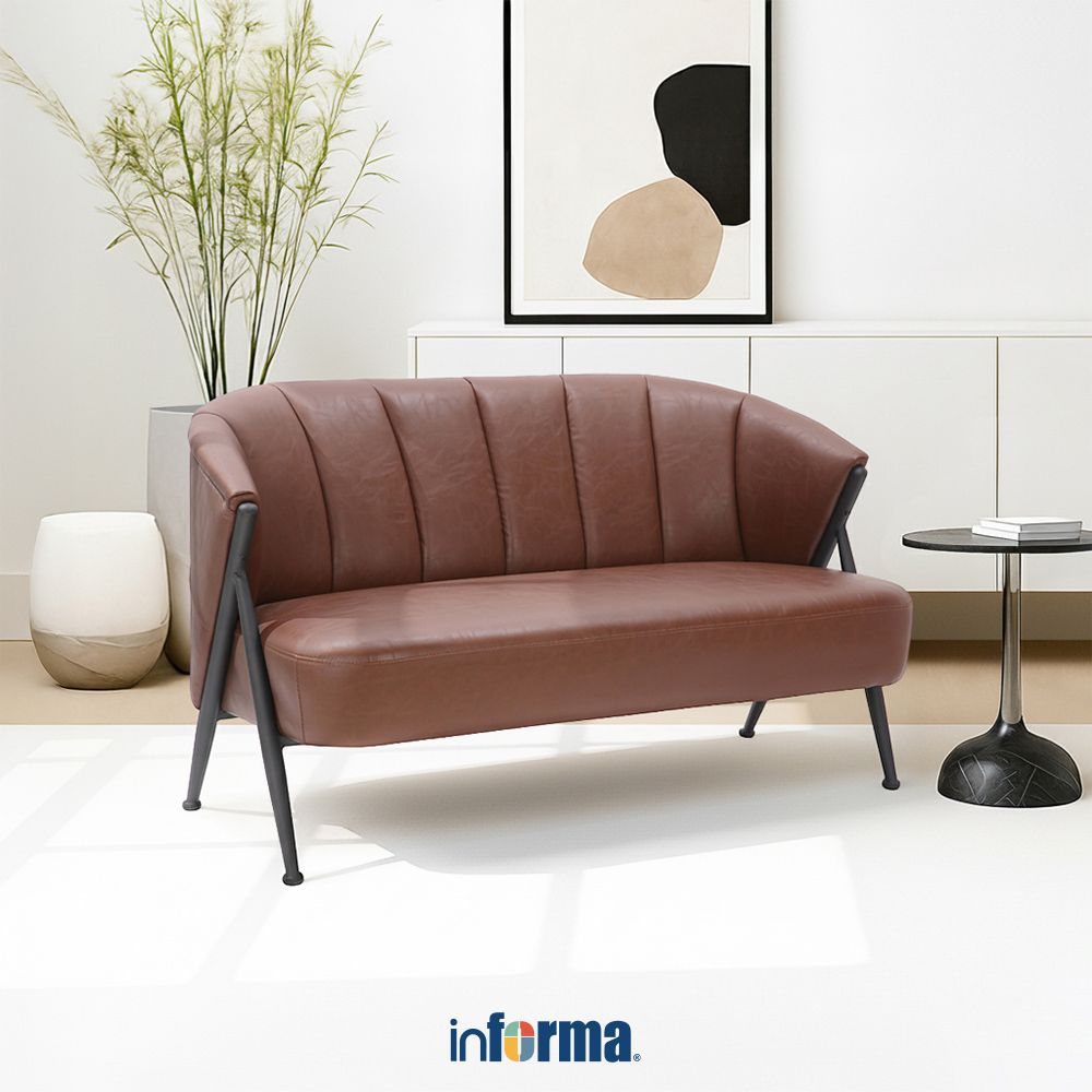 Informa Yawata Kursi Lounge Kulit 2 Dudukan - Cokelat Aesthetic Chair Kursi Santai Serbaguna Kursi T