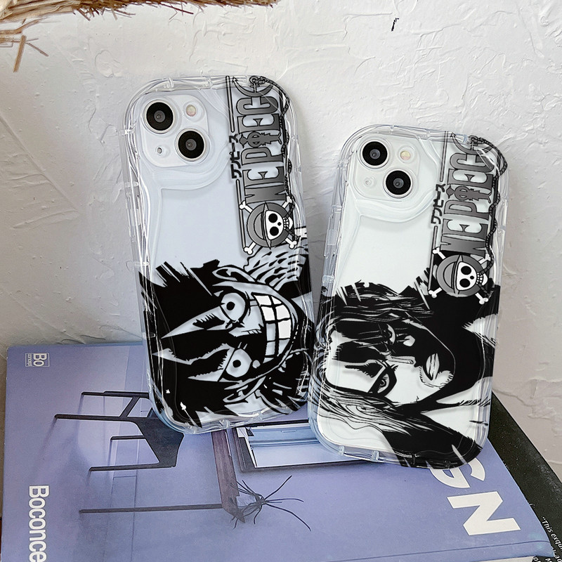 Transparan Gelombang Casing Motif Kartun Luffy Untuk iPhone 15 14 13 12 11 Pro X XR Xs Max 6 6s 7 8 