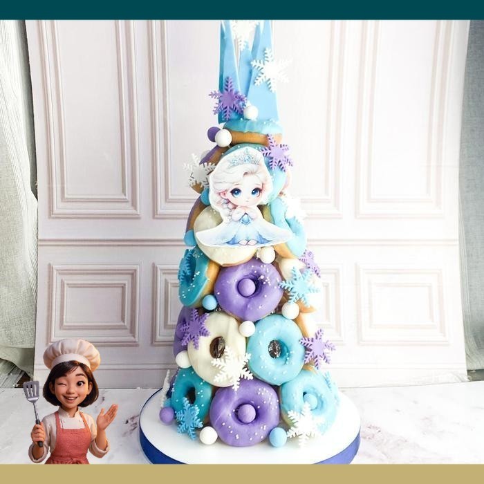 Donat/Donat Ulang Tahun/Donat Tower Tema Elsa Frozen/Donat Ultah