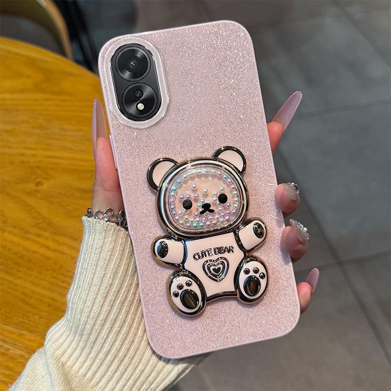 Soft Silikon Case Hp Untuk OPPO A38 Casing Softcase Untuk OPPOA38 CPH2579 Glitter Dengan Bear Bracke